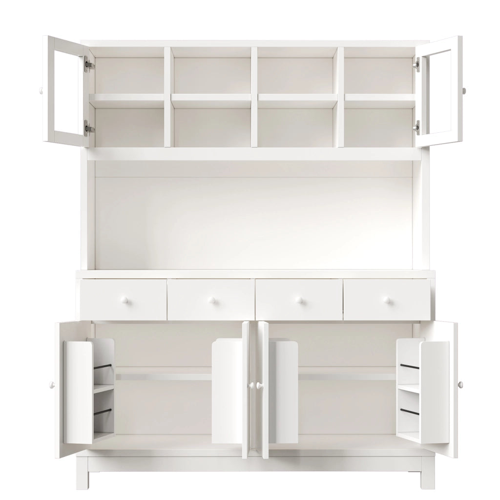 Credenza alta con LED RGB e ante in vetro 4 cassetti ripiani regolabili in MDF bianco 140 × 38,5 × 180 cm