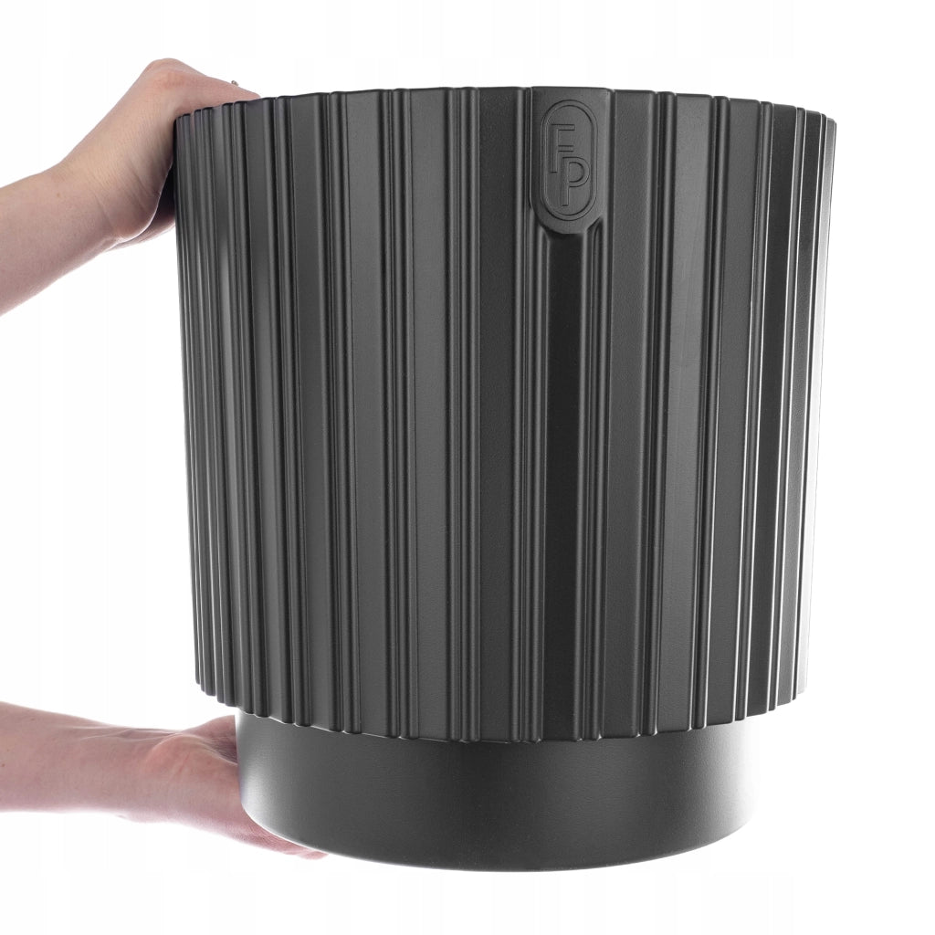 Vaso da fiori KADAX da 30 cm con coperchio e inserto, vaso da fiori in plastica nera