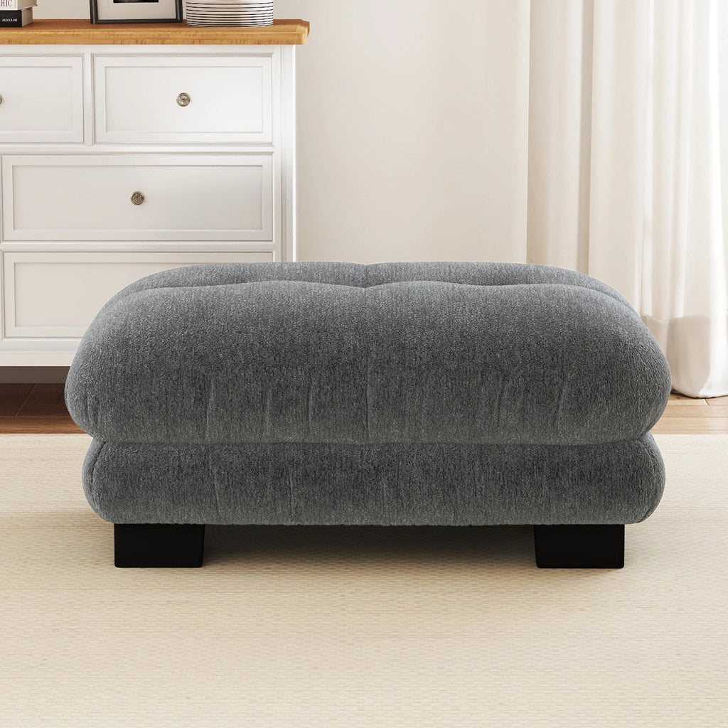 DIVANO modulare in chenille grigia con pouf mobili