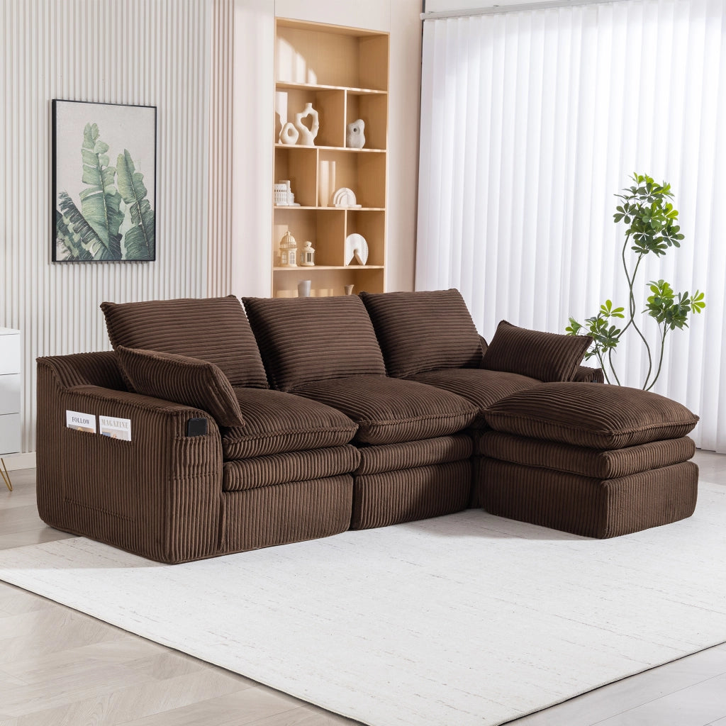 DIVANO Modulare 3 Posti 263x167x85 cm Tessuto a coste Marrone