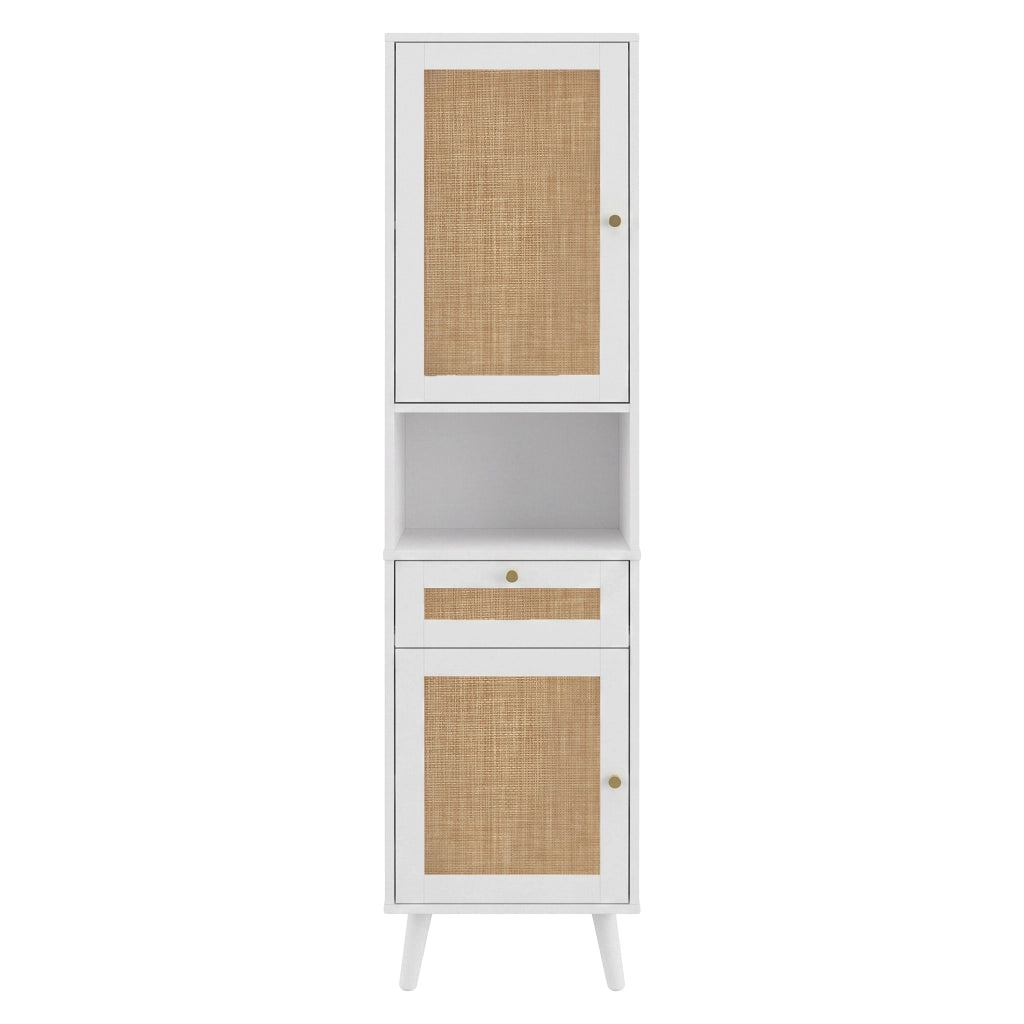 Colonna bagno con 2 ante; 1 cassetto e vani aperti con chiusura magnetica; per bagno; in MDF; bianco