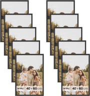 Set di 10 Cornici 40x60 cm con Passepartout, Portafoto in Orizzontale o Verticale, da Parete o Tavolo, in Legno MDF, Nero