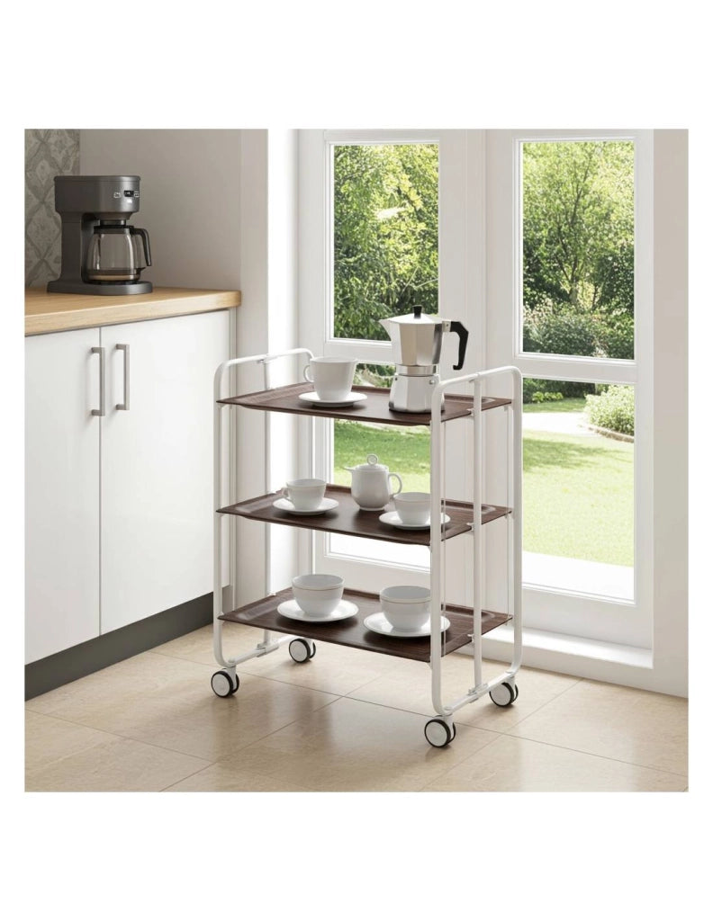 Carrello da cucina pieghevole bianco con ruote BAUHAUS 3 ripiani