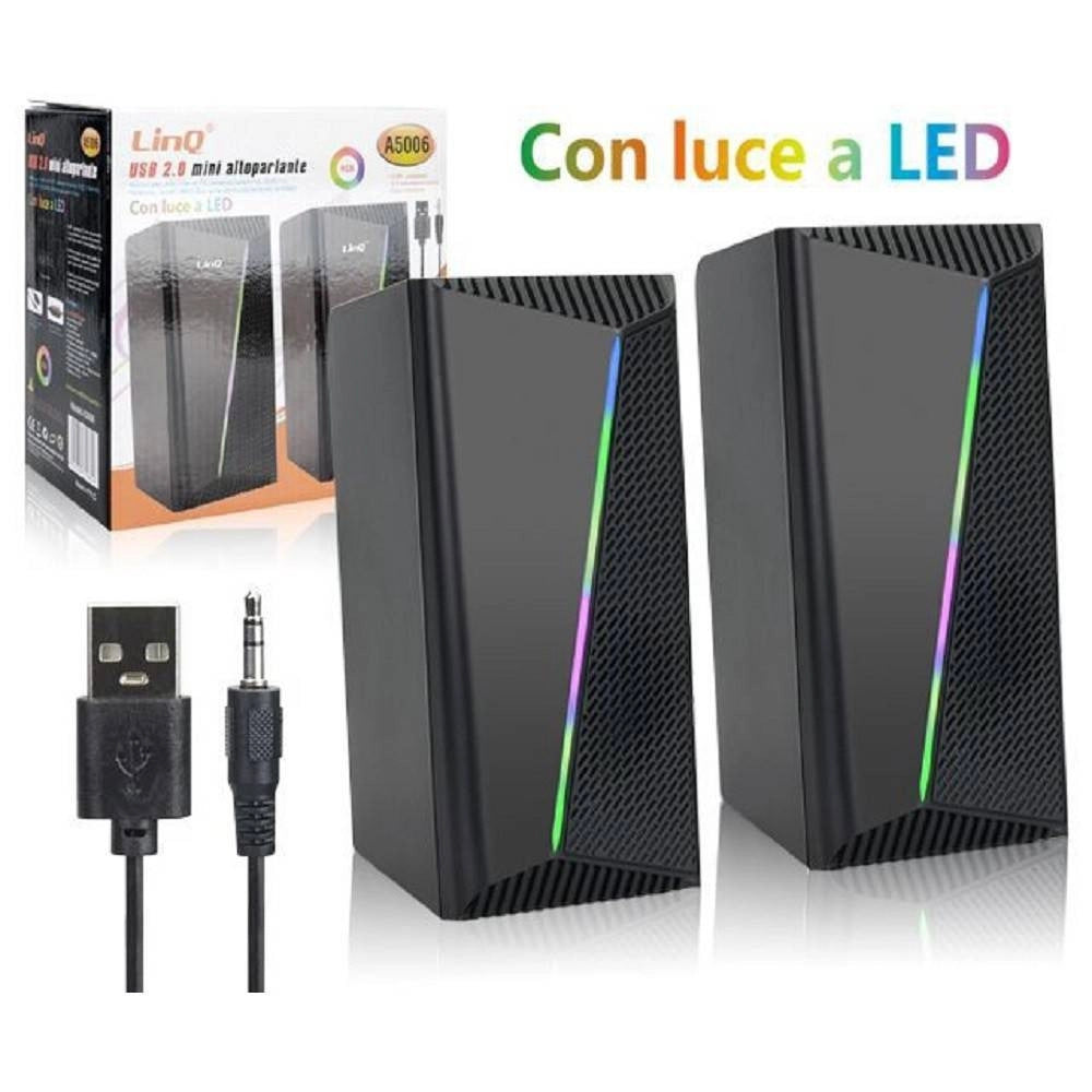Trade Shop - Casse Altoparlanti Gaming Stereo Usb 2.0 Luce Rgb Pc Dvd Tv Mp3 Tablet 6w A5006 -