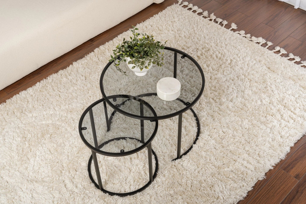 Set di 2 tavolini in metallo "Aurum" - 60 x 60 x 43 cm - Nero Grigio