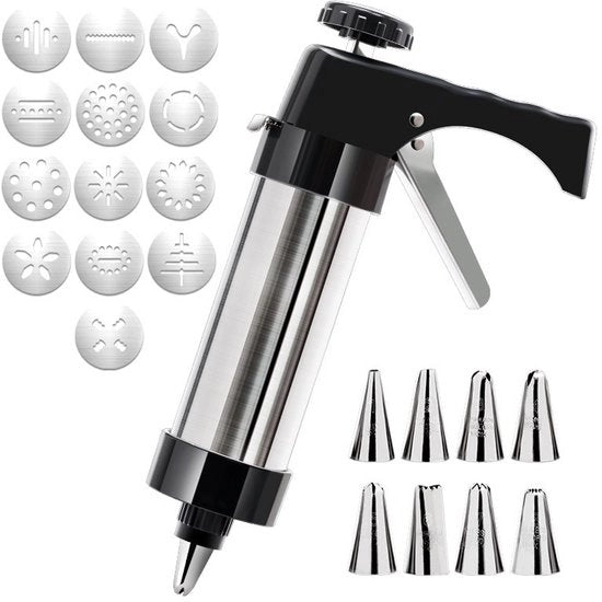 Impastatrice in acciaio inossidabile, set di impastatrici con 13 forme per biscotti e 8 bocchette, per la preparazione casalinga di biscotti.