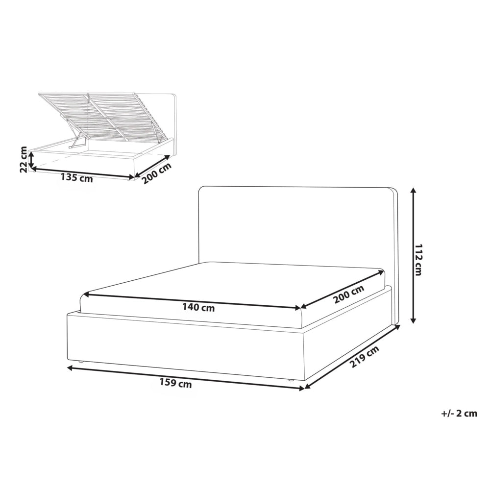 Letto matrimoniale con rivestimento in tessuto boucle bianco sporco con contenitore stile 140 x 200 cm boho