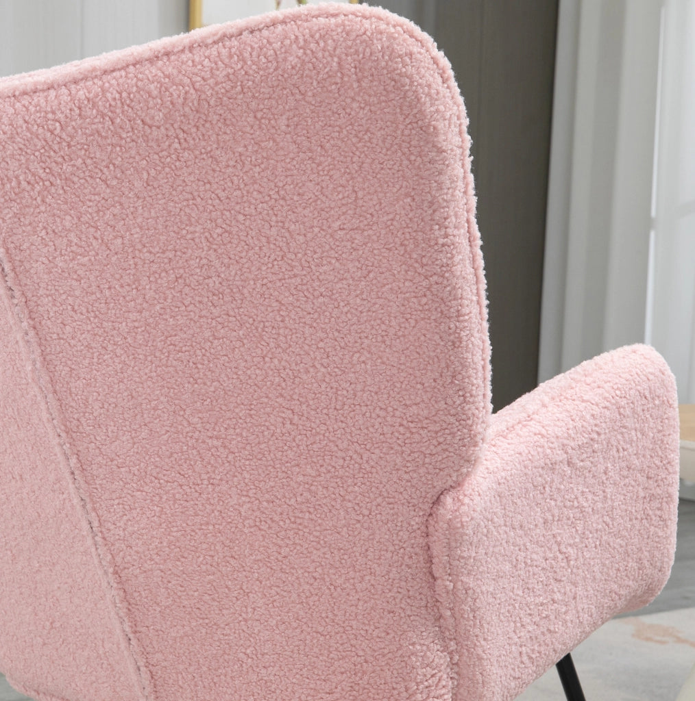 Poltrona a dondolo rosa in poliestere con braccioli