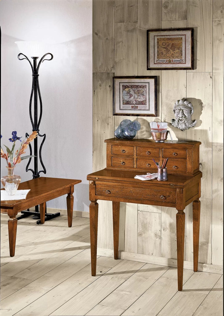 Scrivania in legno arte povera 7 cassetti noce 73x42x98 - Mobili 2G