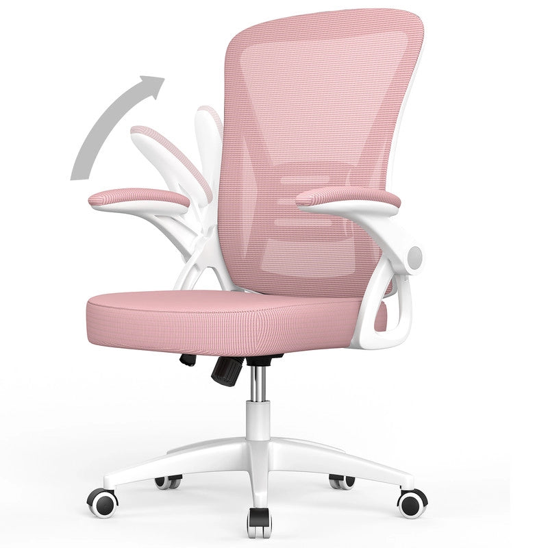 Sedia da ufficio ergonomica HAMLODY - con rotelle - Schienale regolabile con supporto lombare - Altezza regolabile - Rosa