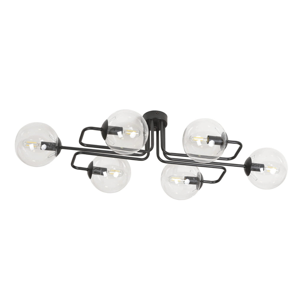 Plafoniera Emibig Brendi 6xE14 nero vetro chiaro 93cm