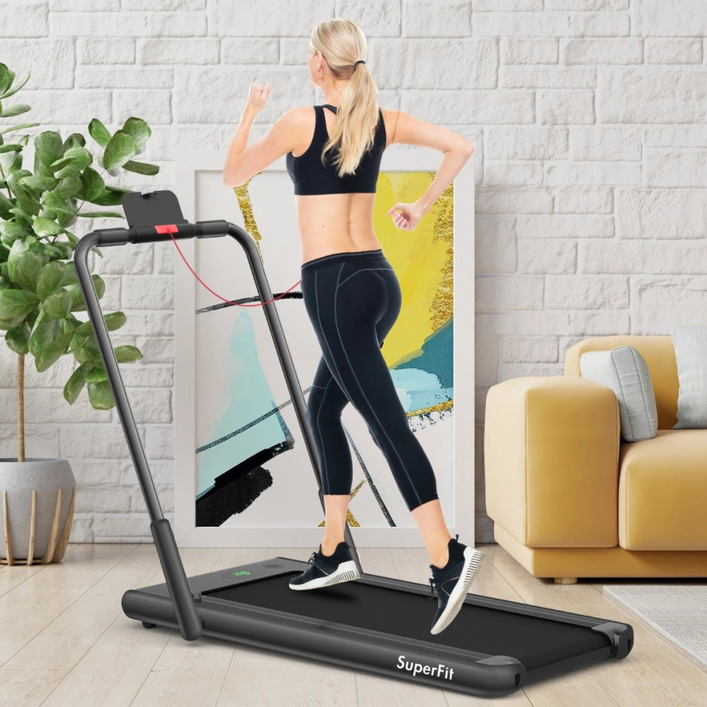 Tapis roulant pieghevole 2 in 1 con APP telecomando, Tapis roulant da 2,25HP con altoparlante display LED Nero-Tapis roulant