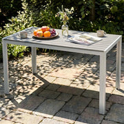 Tavolo da Giardino Moderno in WPC 110 x 70 cm, Tavolo da Pranzo per Esterno per 4-6 Persone, Tavolo da Balcone Salvaspazio in Alluminio, Design Effetto Legno,Grigio Totale