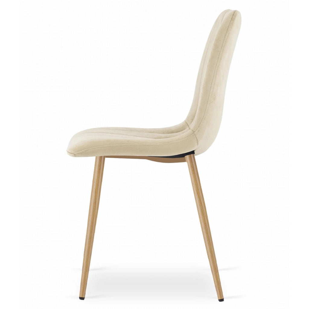 Sedia LAVA in velluto beige chiaro con gambe effetto legno
