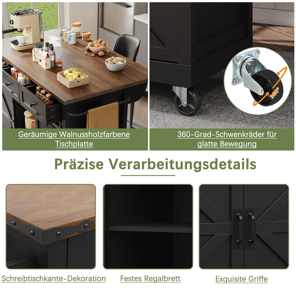 ISOLA DA CUCINA 140x73x94 cm In MDF Nero con 3 cassetti e ante scorrevoli