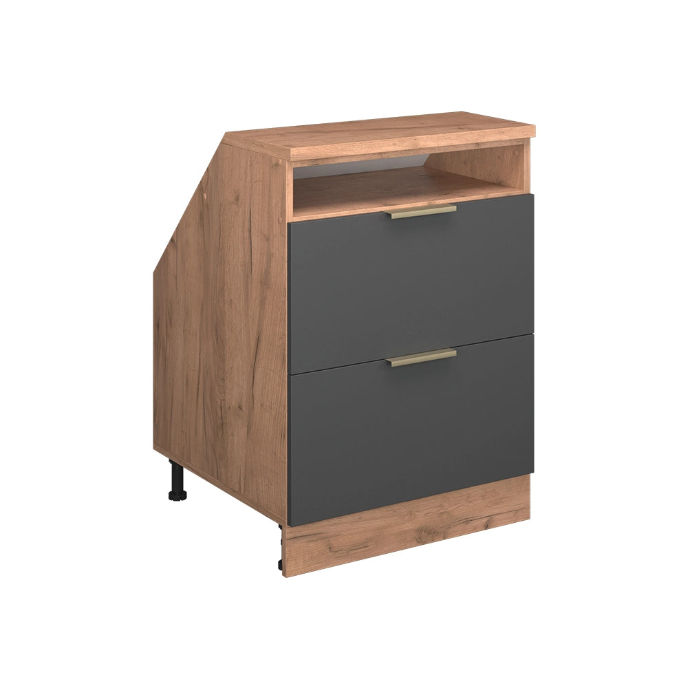 Mobile cucina sottotetto R-Line Antracite-oro/Rovere dorato 60 cm con 2 cassetti, carcassa 60 cm profondità Vicco