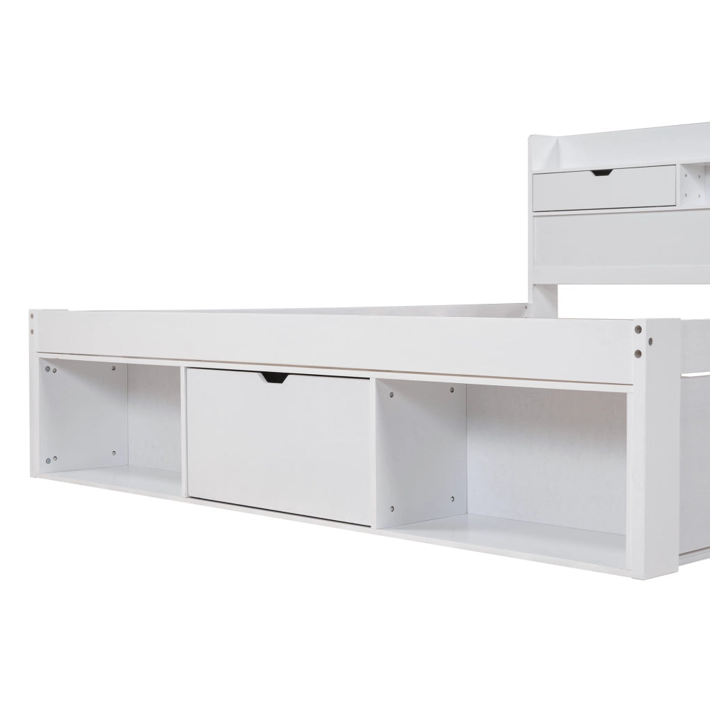 Letto multifunzione 140x190 cm con prese e cassetti bianco