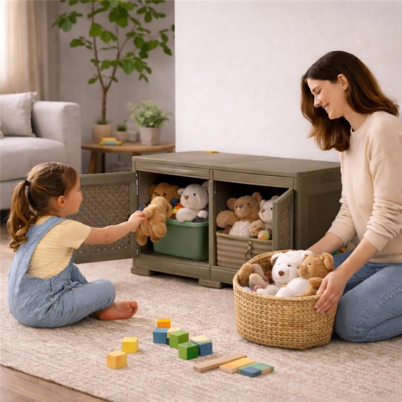 ARMADIO BASSO 79X43X46 CM CON ANTA TRAFORATA – MOBILE TV E CONTENITORE IN PLASTICA PER INTERNO ED ESTERNO COPERTO