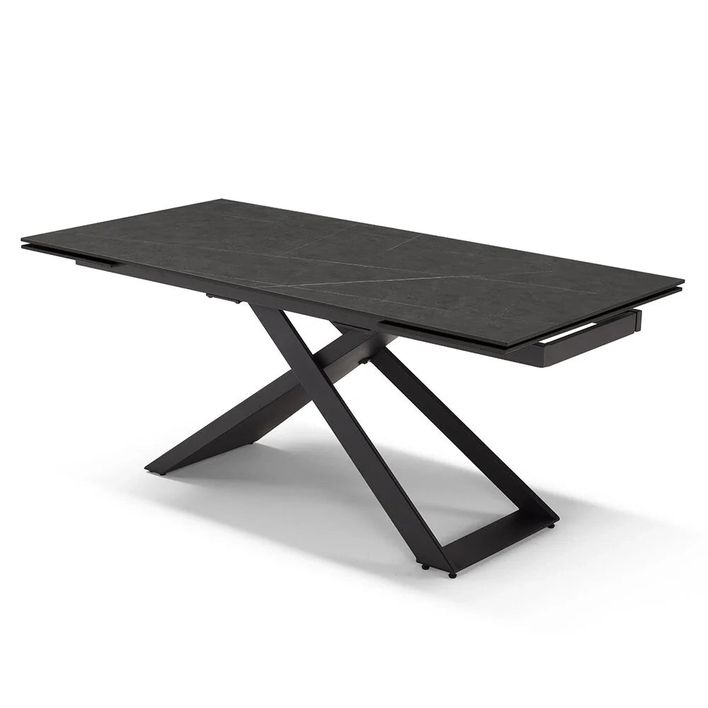 Tavolo allungabile da pranzo Pietra Nera 180x90 HIDRA fino a 260 CM per sala da pranzo, cucina e soggiorno, design moderno con top in grès ceramico