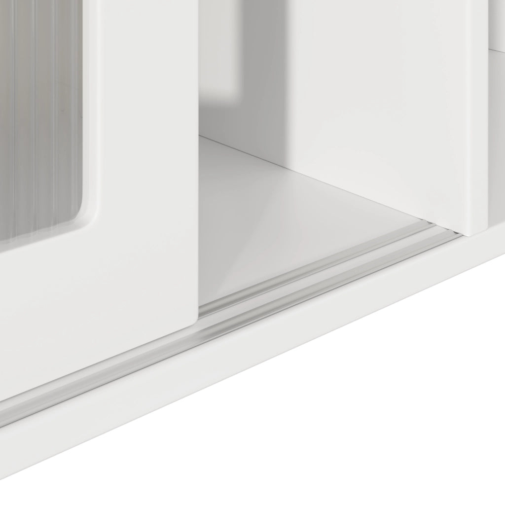 Credenza 120x35x167 cm con LED controllabile da app; ripiani regolabili; MDF e PB; bianco