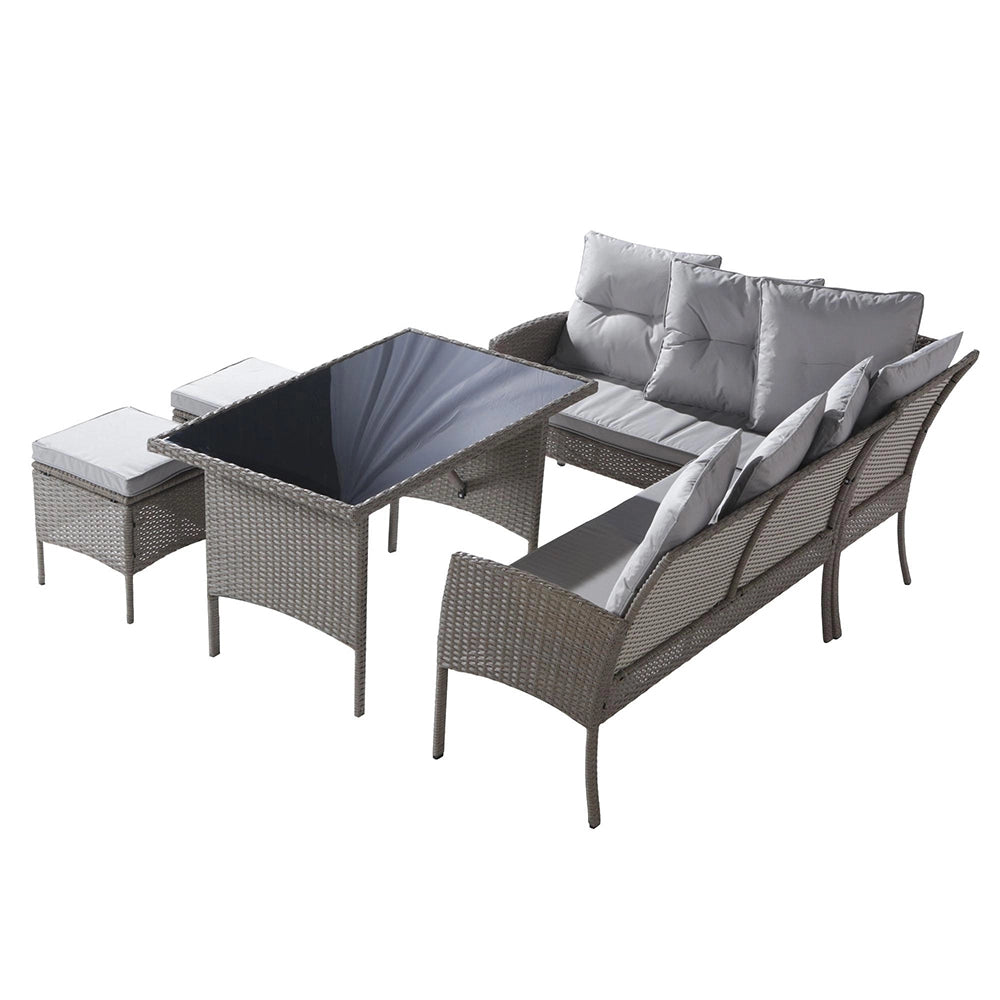 Set da pranzo in resina intrecciata - Xylo - 7 posti - Colore kaki - Tessuto removibile e lavabile