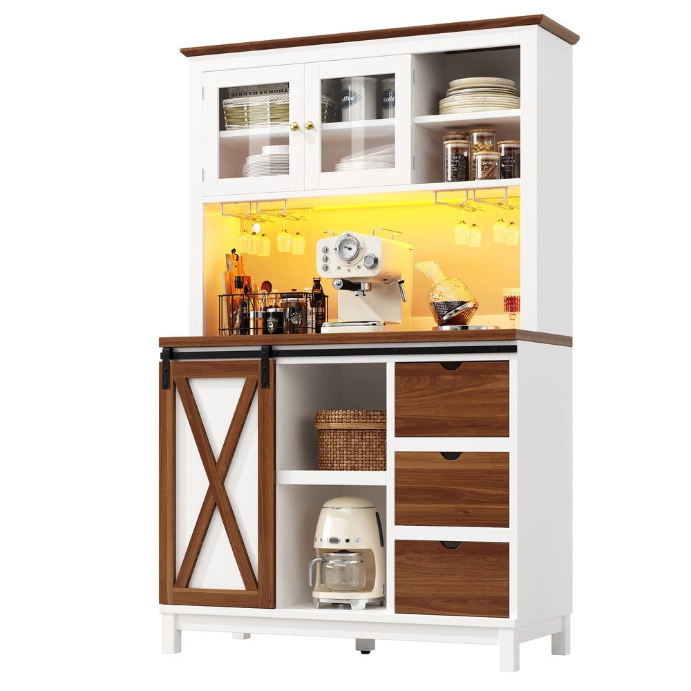 Credenza con LED e Cassetti ¨C Xylo ¨C Bianco, Ante Scorrevoli