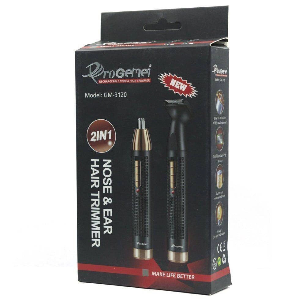 Trade Shop - Rifinitore Trimmer A Batteria 2 In 1 Regola Barba Naso Orecchie Capelli Gm-3120 -