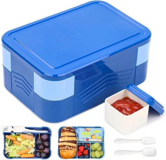 Tazza portatile per bambini con contenitori, 1550 ml, scatola di pranzo per bambini, impermeabile, con 6 contenitori e utensili, Box Bento, scatola di pranzo, per bambine e bambini, scatola di colazione, scatola di spuntini per asilo nido, BPA-vrij, blu