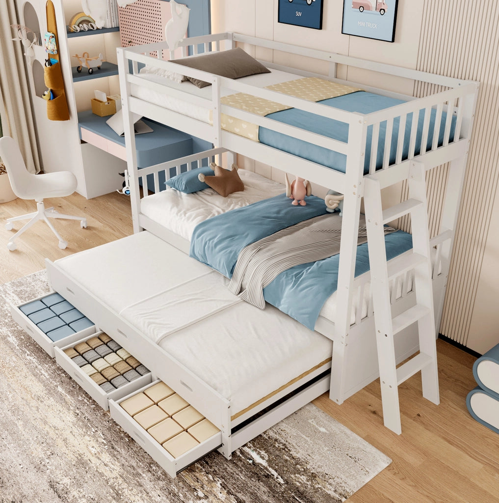Letto a castello 90x200 cm con letto estraibile e 3 cassetti
