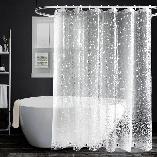 Douchegordino trasparente impermeabile con effetto 3D - 180x180cm - 12 ganci - 120x200cm