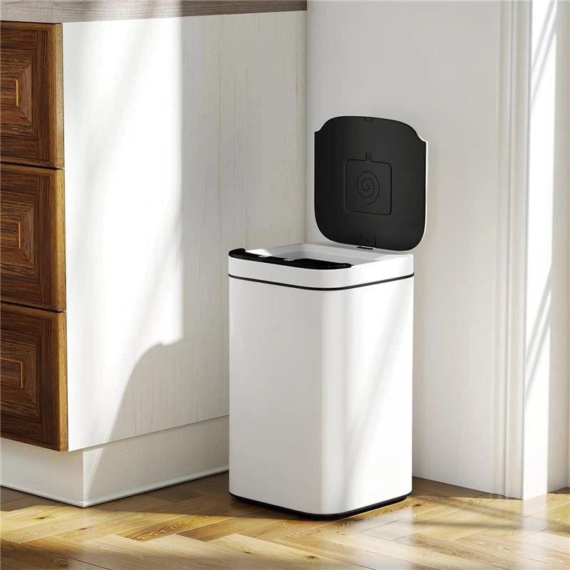 BIDONE PER IMMONDIZIA DA 13L CON SENSORE E SPAZIO PER DEODORANTI, IN ACCIAIO E PP, 24X24X41 CM, BIANCO E NERO