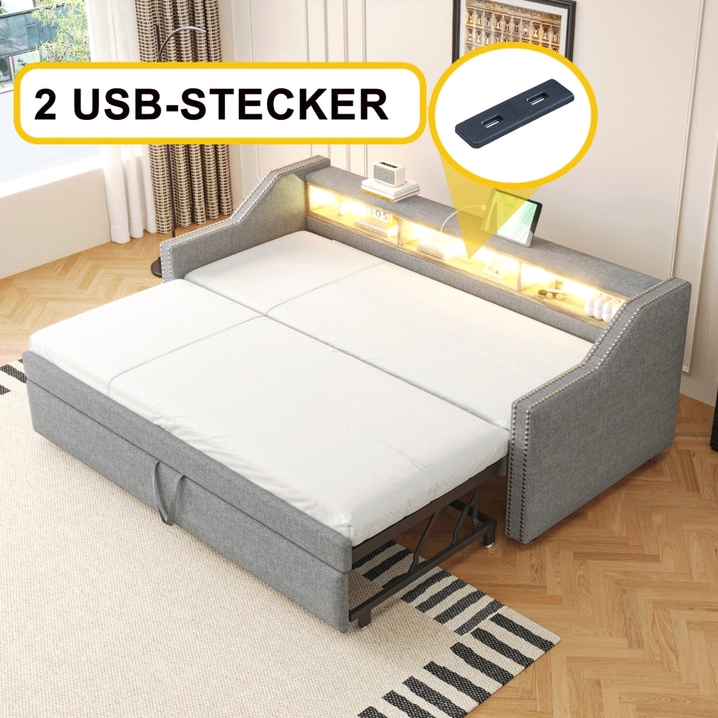 LETTO Imbottito Estraibile 90/180x190 cm Tessuto Grigio Chiaro