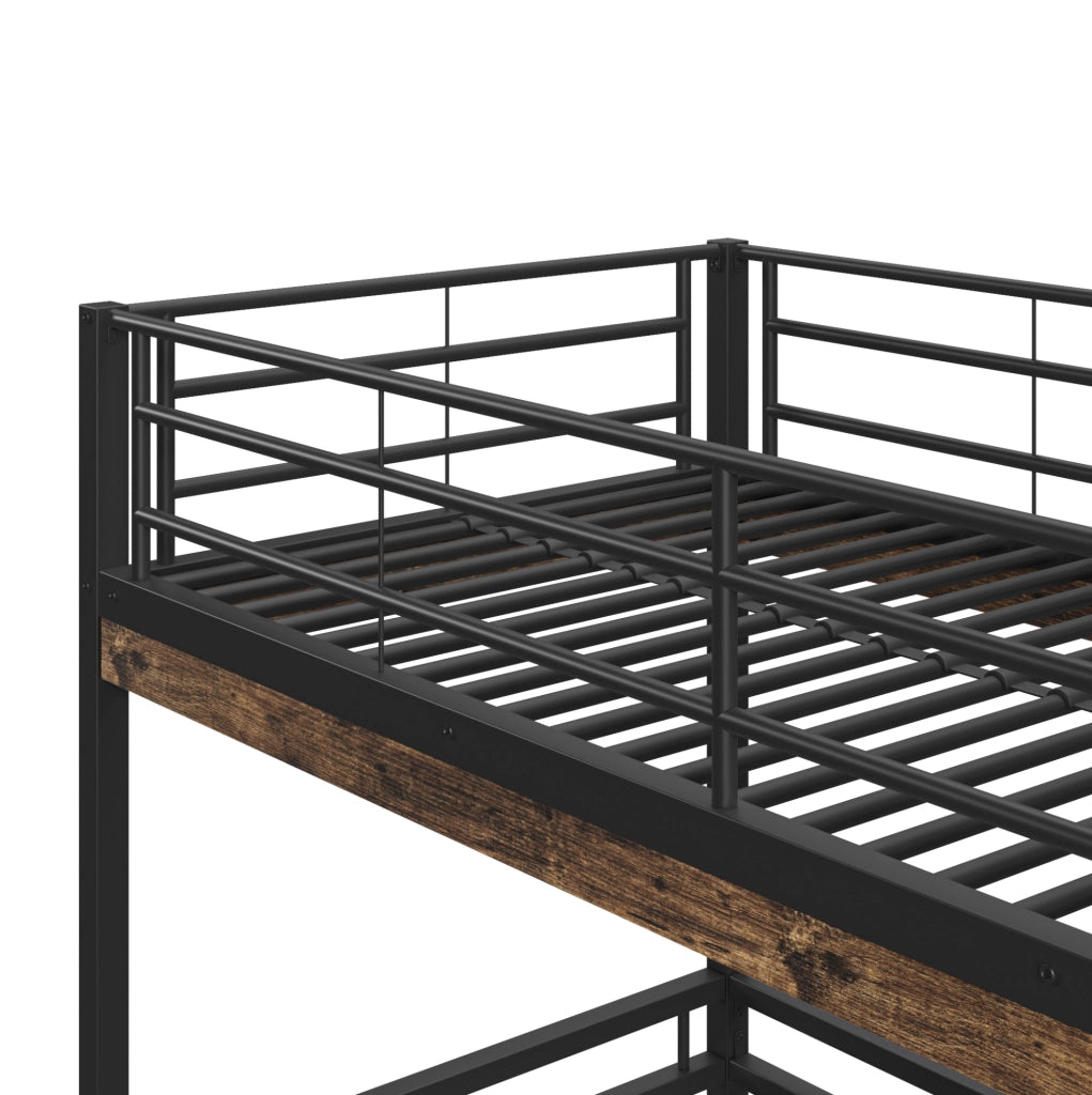 Letto a soppalco 90x200 cm con scrivania e ripiani; struttura in metallo nero (Senza materasso)