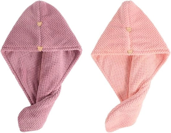 Tela di asciugamano per capelli, asciugamano per capelli con chiusura a nodo, asciugamano per capelli in microfibra, cappello per capelli asciutti e toupée per capelli bagnati (rosa e rosa chiaro)