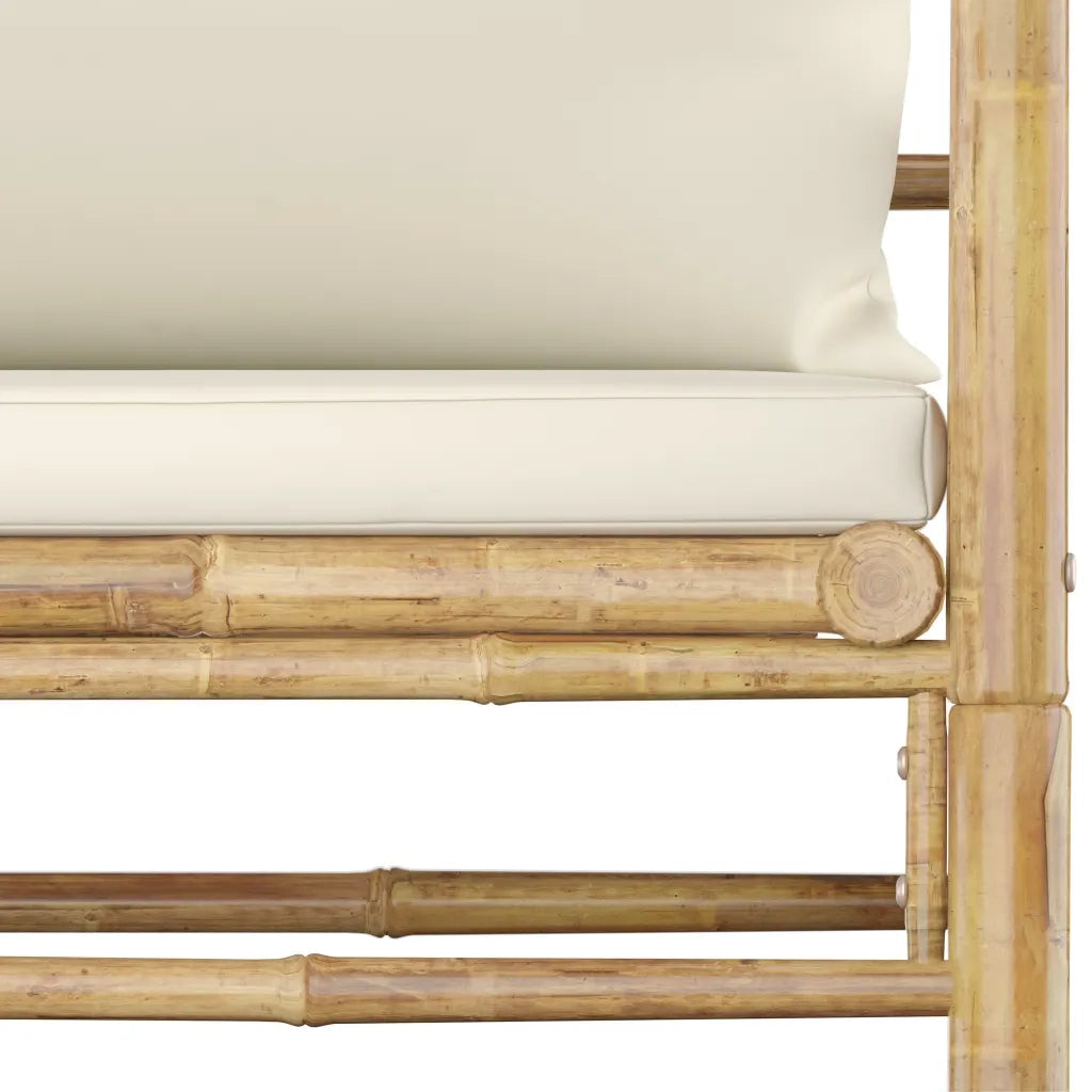 Set Divani da Giardino 7 pz con Cuscini Bianco Crema in Bambù 3058199