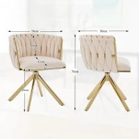 Set da 2 Sedie Girevoli a 180° con Supporto Lombare Ergonomico e Rivestimento Effetto Velluto, 56x50x70 cm, Avorio
