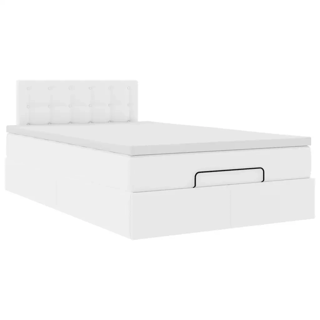 Struttura Letto Pouf con Materasso Bianco 120x190 cm Similpelle 3311294