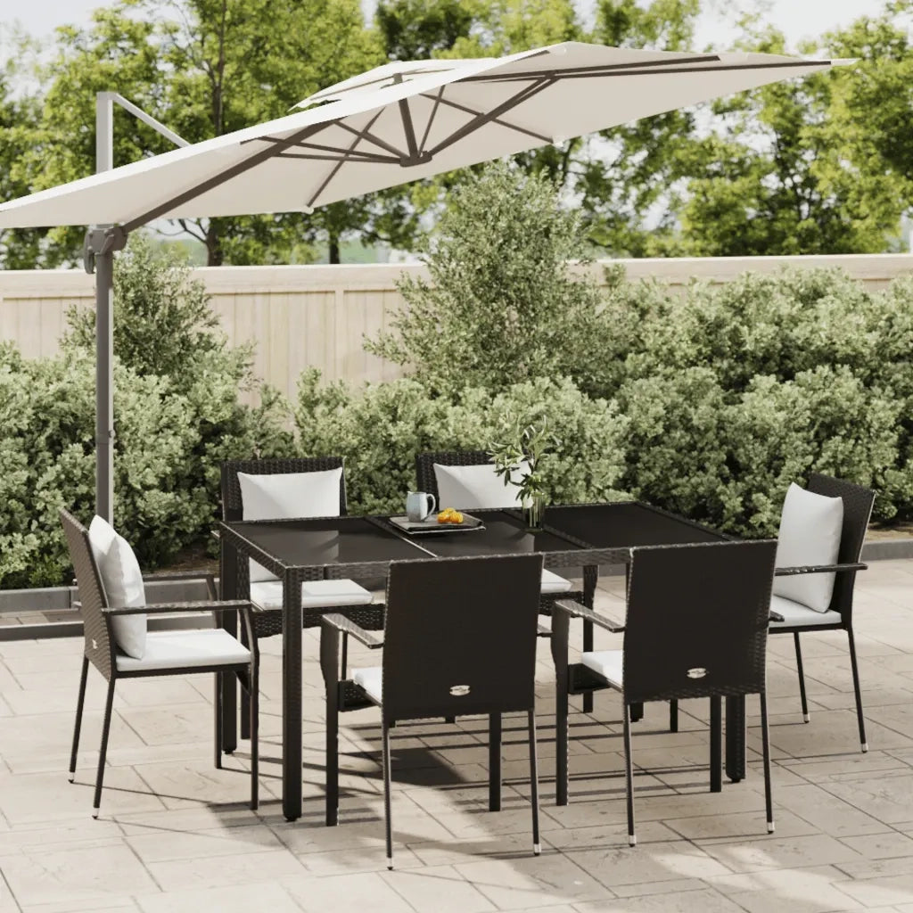 Set da Pranzo da Giardino 7 pz Nero con Cuscini in Polyrattan 3184978
