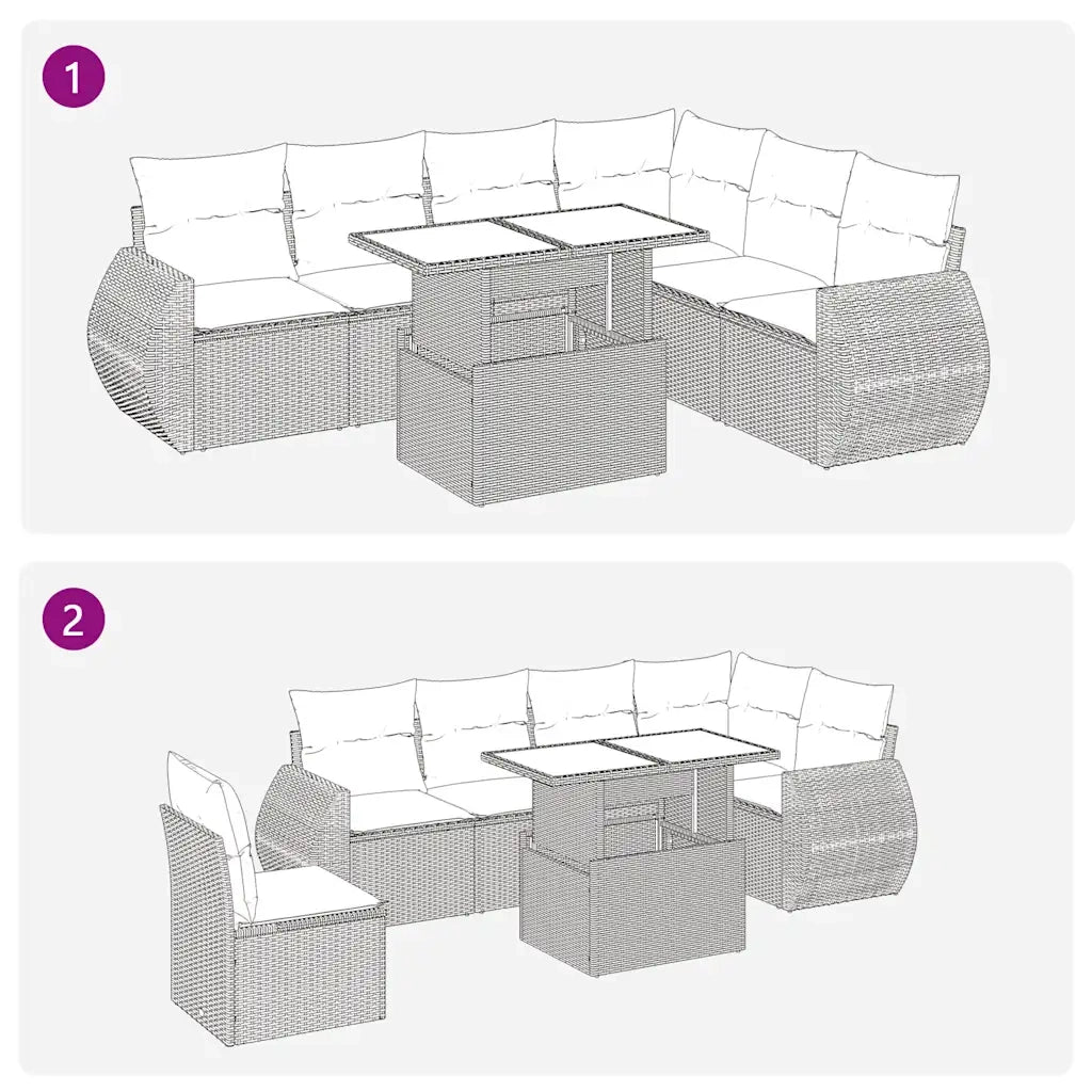vidaXL Set Divani da Giardino 7 pz con Cuscini Beige in Polyrattan