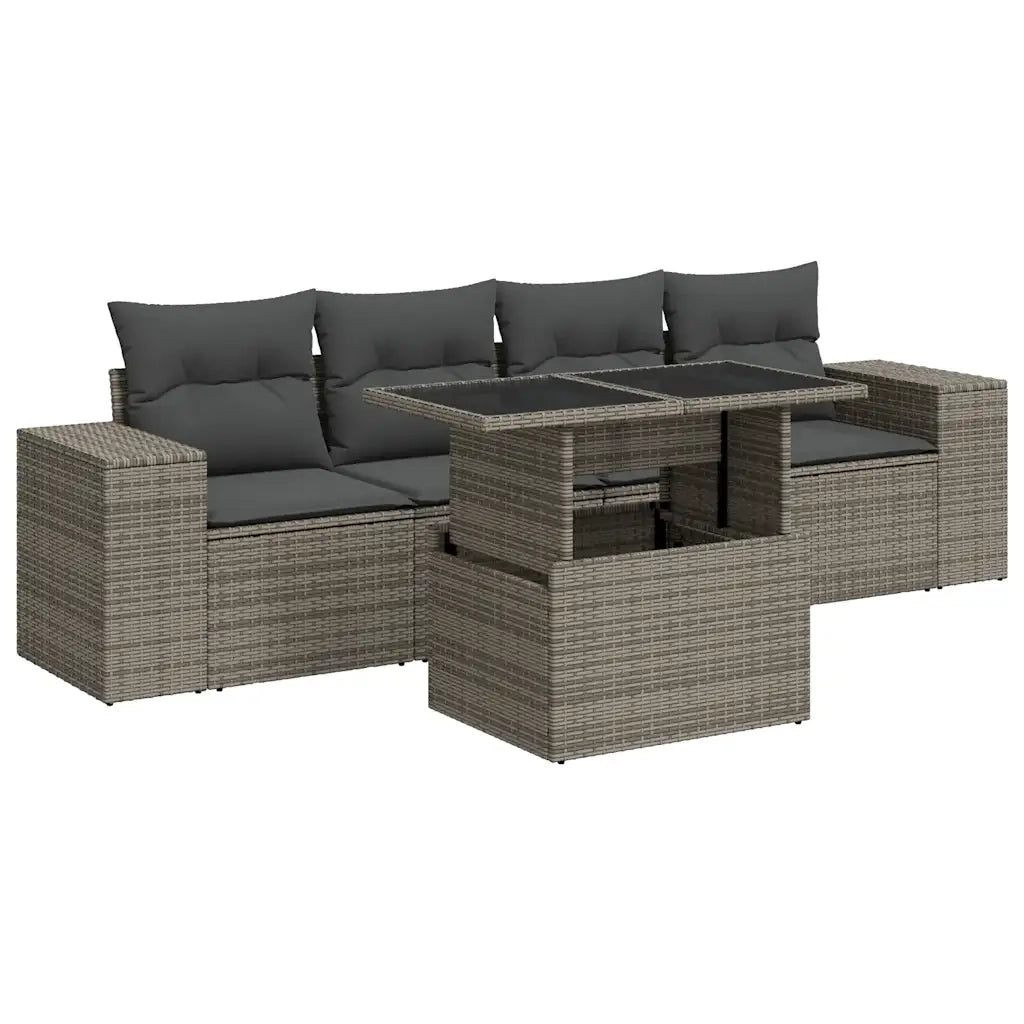 vidaXL Set Divano da Giardino 5 pz con Cuscini Grigio in Polyrattan