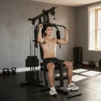 Stazione Fitness con Seduta e Schienale Imbottiti, in Acciaio e PU, 135x103x210 cm, Nero
