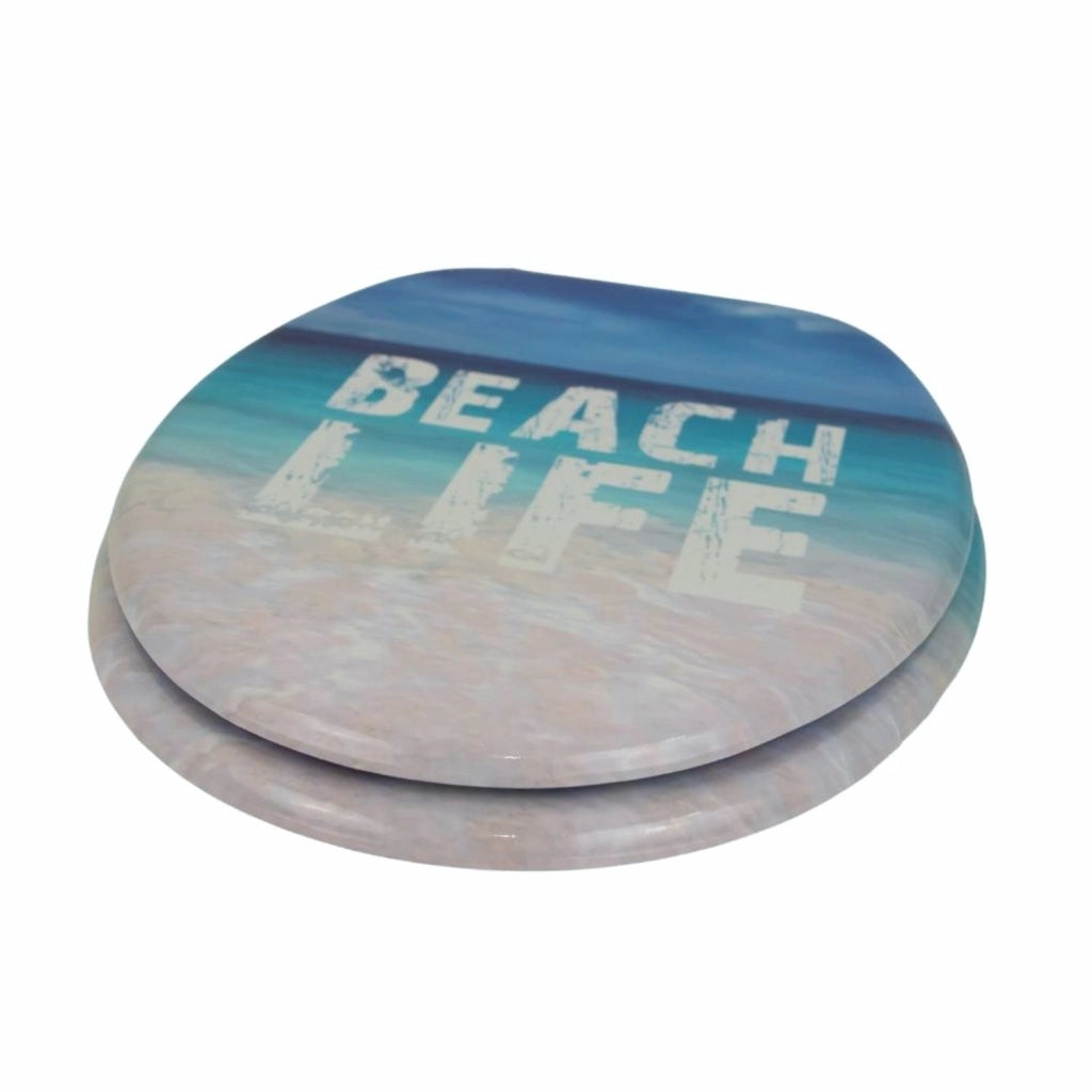 Sedile wc copri vater universale frizionato fantasia in mdf chiusura rallentata *** fantasia beach life, confezione 1