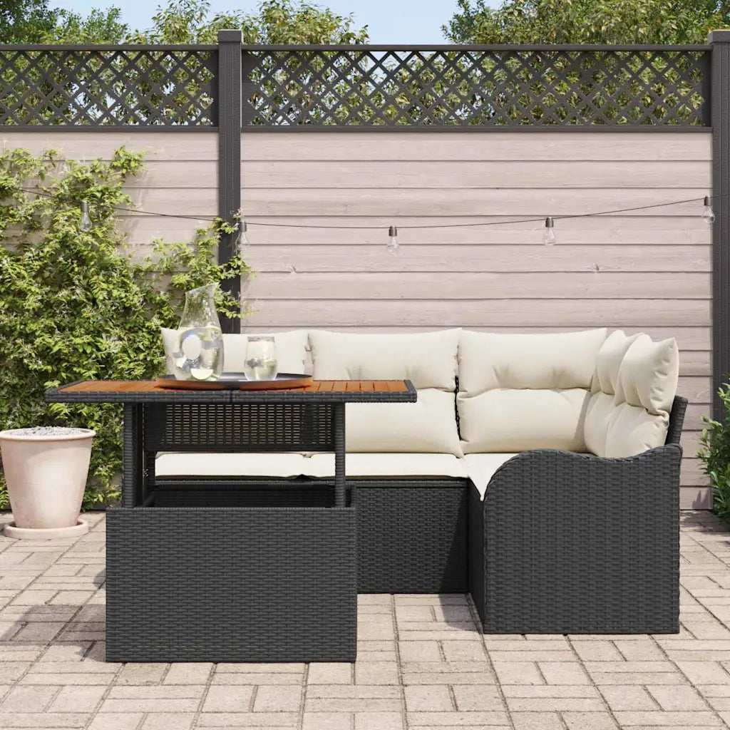 Set Divano da Giardino 5 pcs Nero e Crema polyrattan