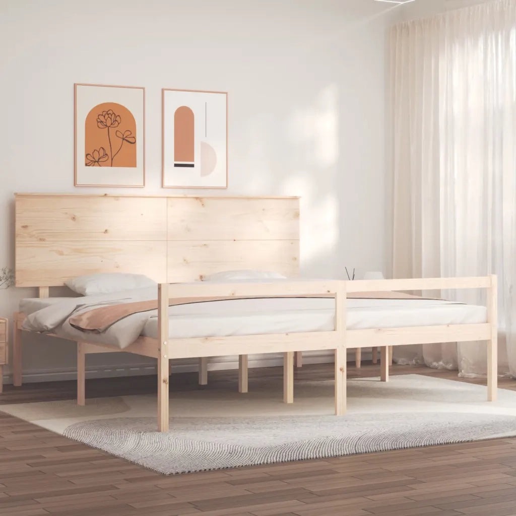 Letto matrimoniale | Letto per adulti | Letto per Anziani con Testiera 200x200 cm in Legno Massello
