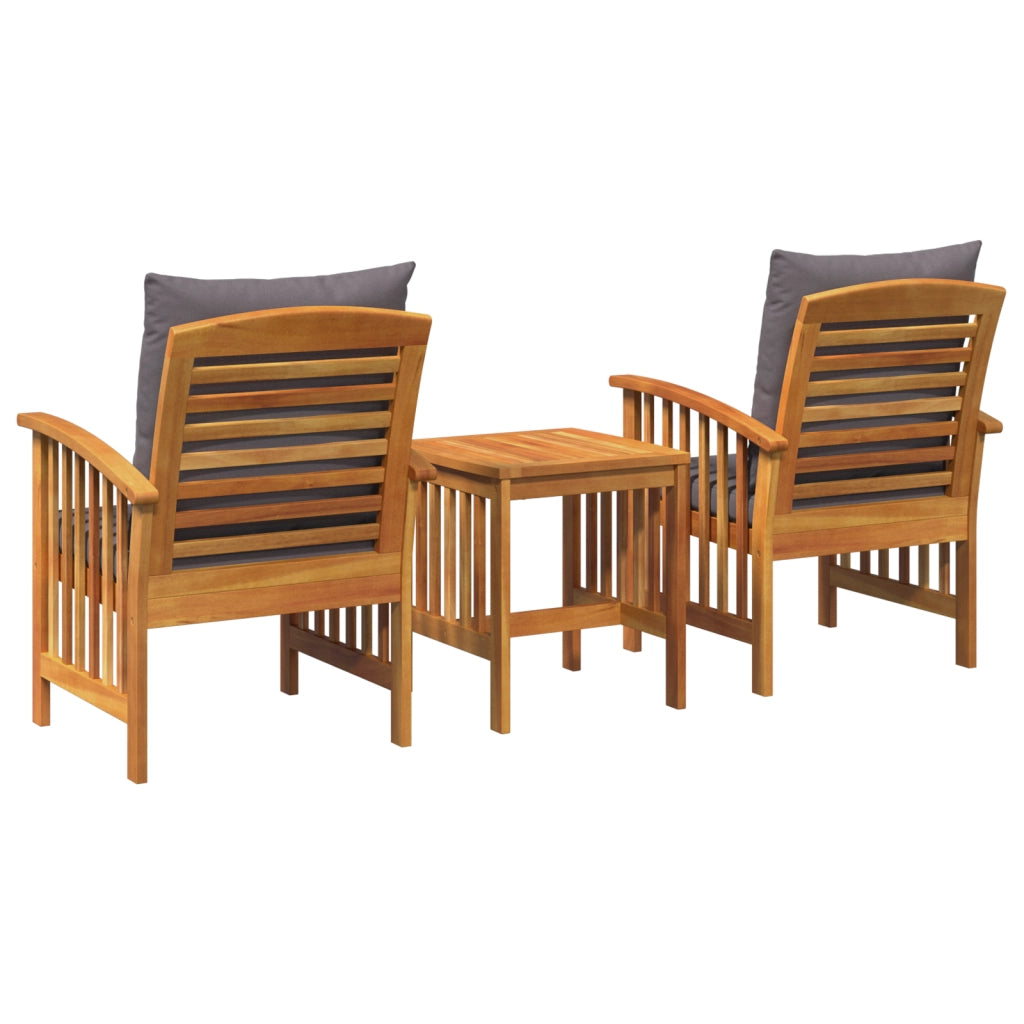 Set da Giardino 3 Pezzi con Cuscini in Legno Massello di Acacia