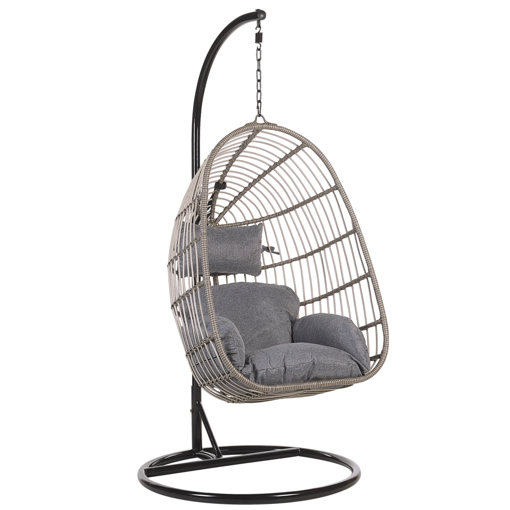 Sedia sospesa poltrona pensile con struttura in metallo rattan grigio per interni ed esterni a forma di uovo Boho