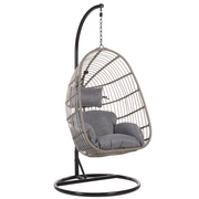 Sedia sospesa poltrona pensile con struttura in metallo rattan grigio per interni ed esterni a forma di uovo Boho