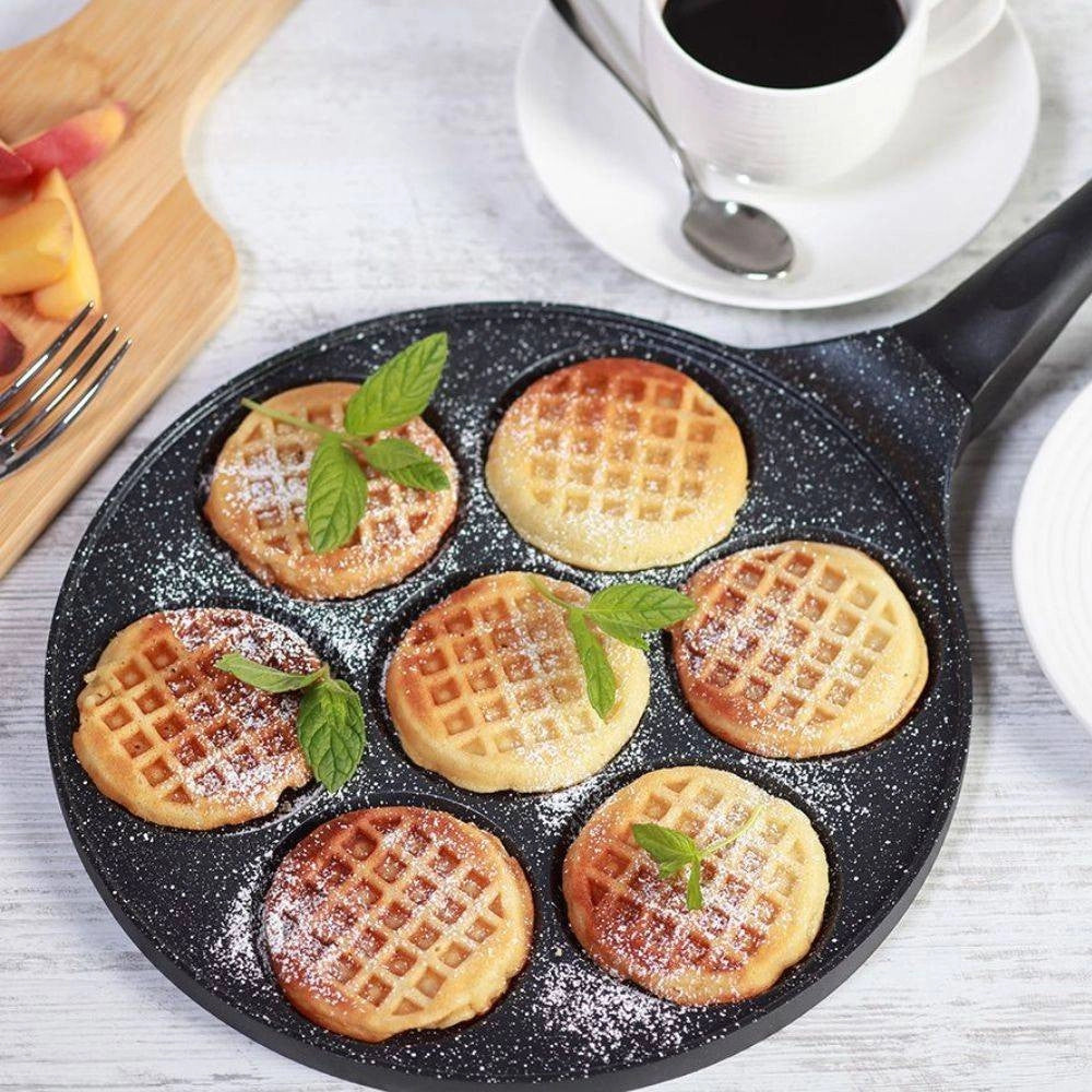 Trade Shop - Padella Antiaderente Per Waffle A 7 Cialde Rotonde Accessori Per Cucinare Casa -
