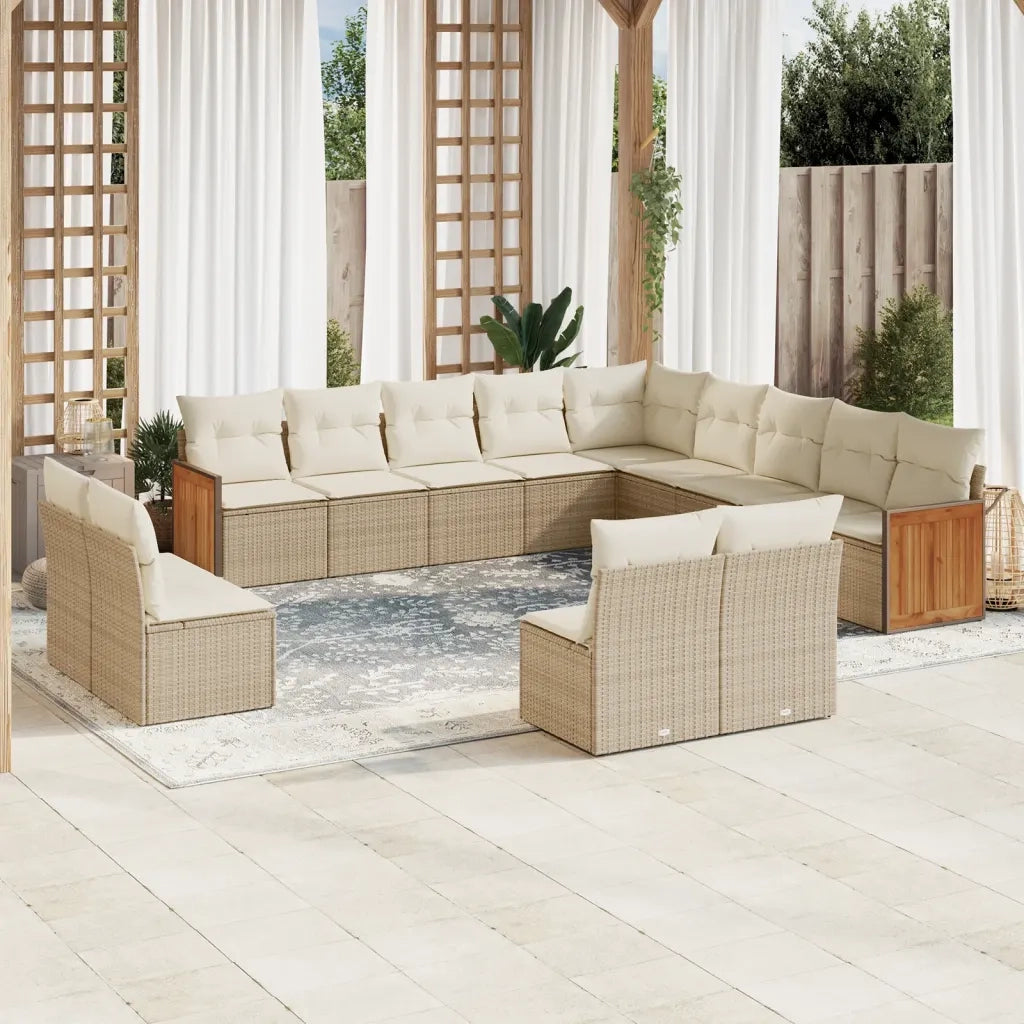 Set Divano da Giardino 13 pz con Cuscini Beige in Polyrattan 3260567