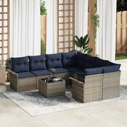 Set Divano da Giardino 9 pcs Grigio e Blu Navy polyrattan
